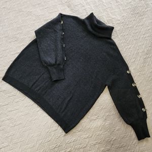 Madison+Hudson XL Knitted Buttons on sleeves Sweater Women's Hight collar Black